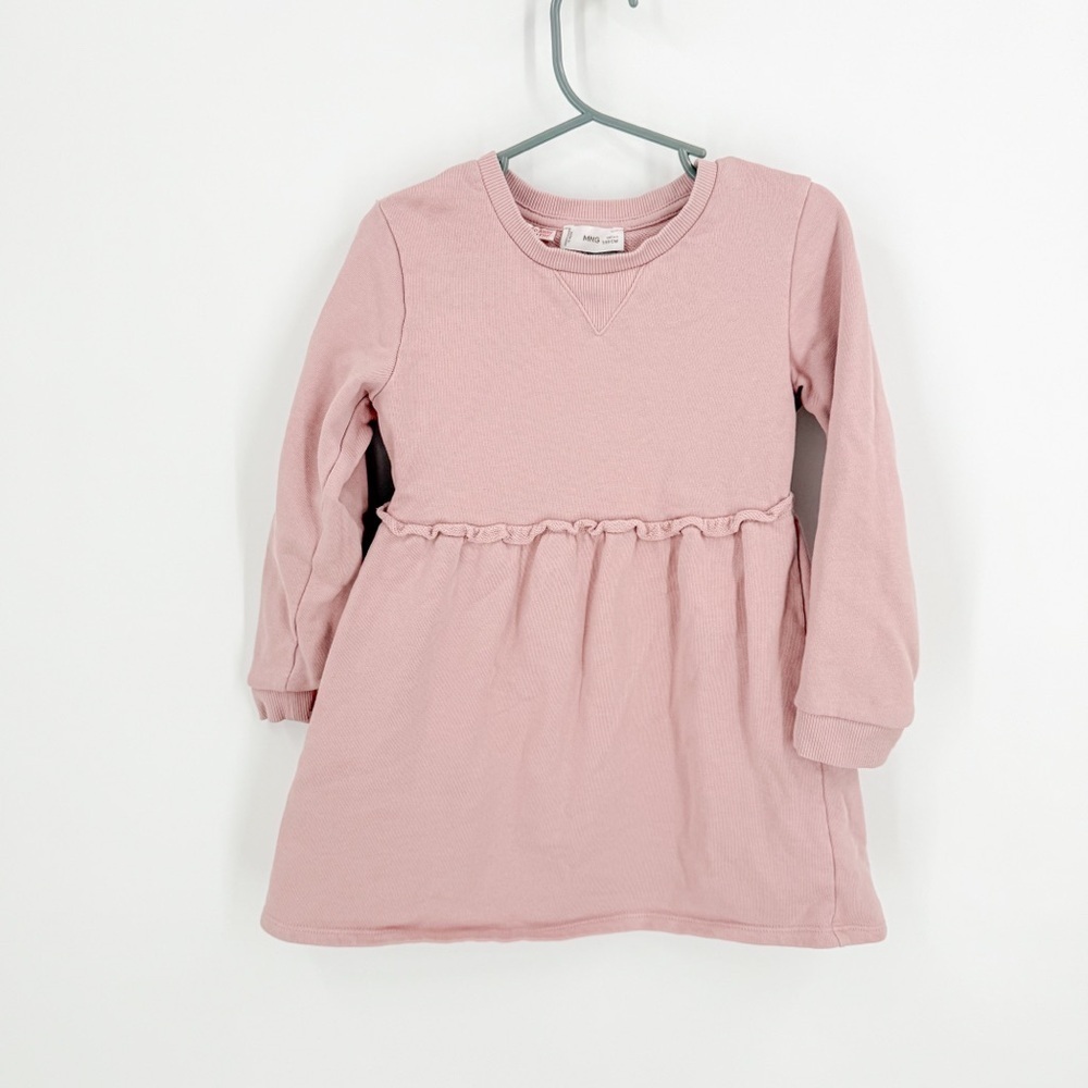 Mango Pink Pleated Long Sleeve Sweater Dress